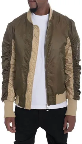 Mens Two-Tone Color Block Bomber Jackets 3 Color Options OLIVE/M