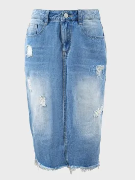 Mid-Length Denim A-Line Skirt