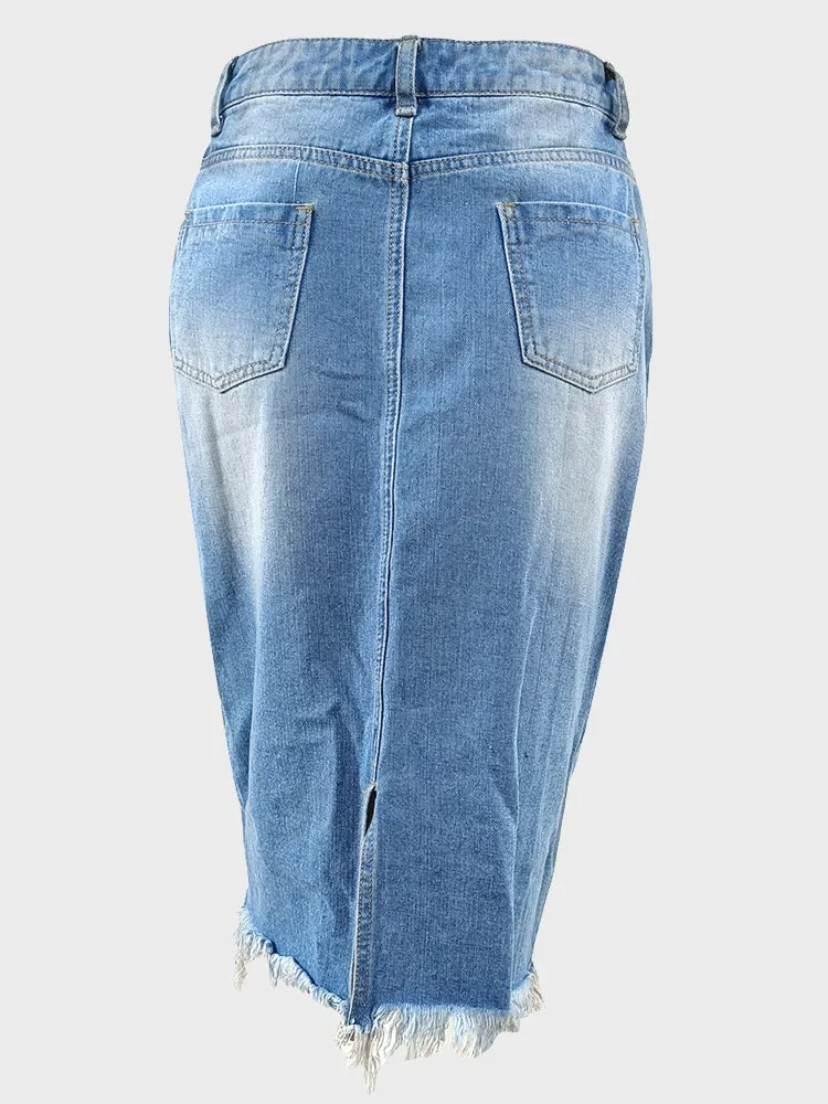 Mid-Length Denim A-Line Skirt