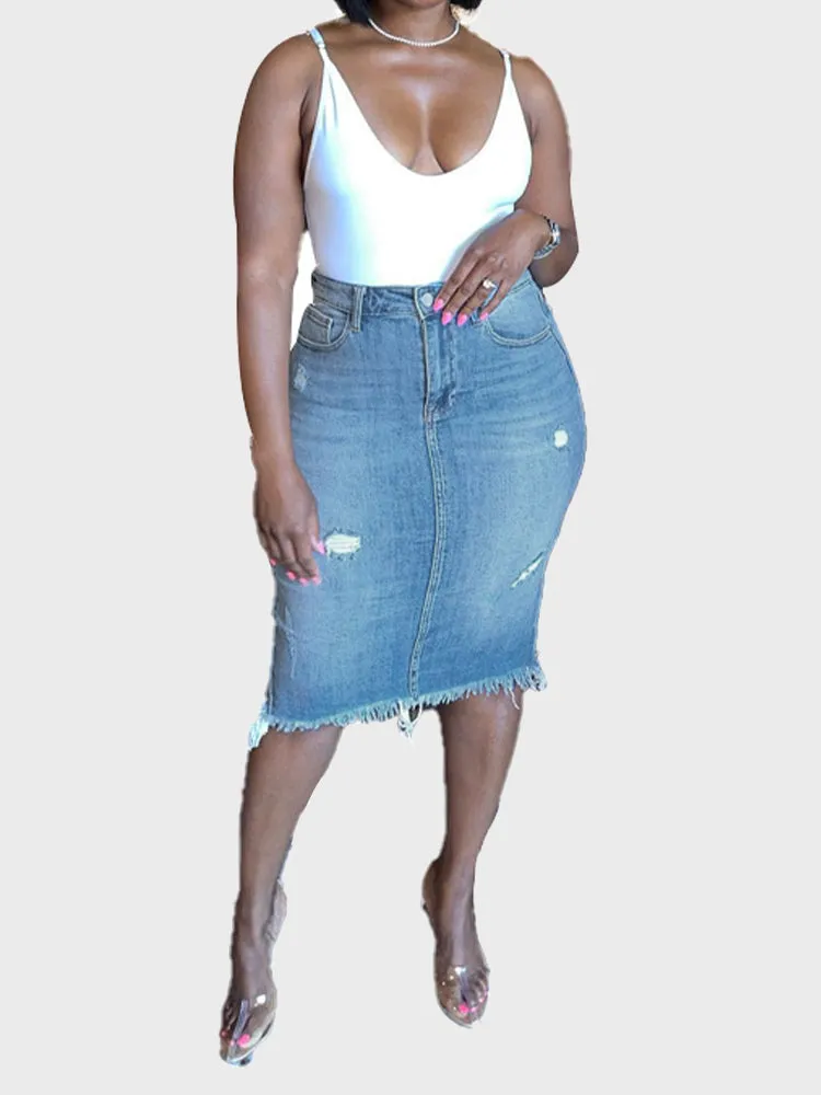 Mid-Length Denim A-Line Skirt