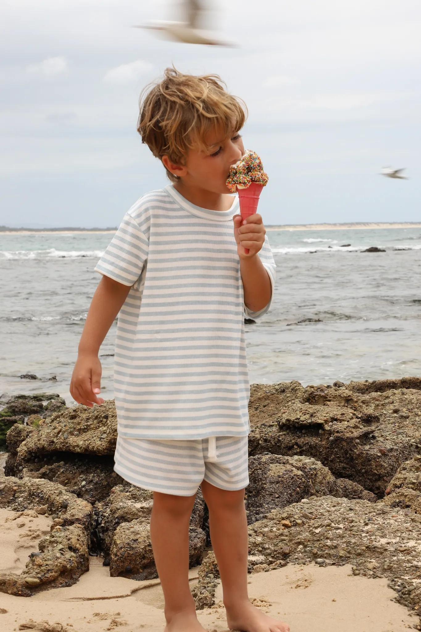 Mini Rib Stripe Shorts (Pale Blue)