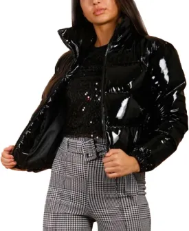 ONLYWOOD Womens Winter Metallic Crop Short Puffer Cotton-Padded Bubble Jackets