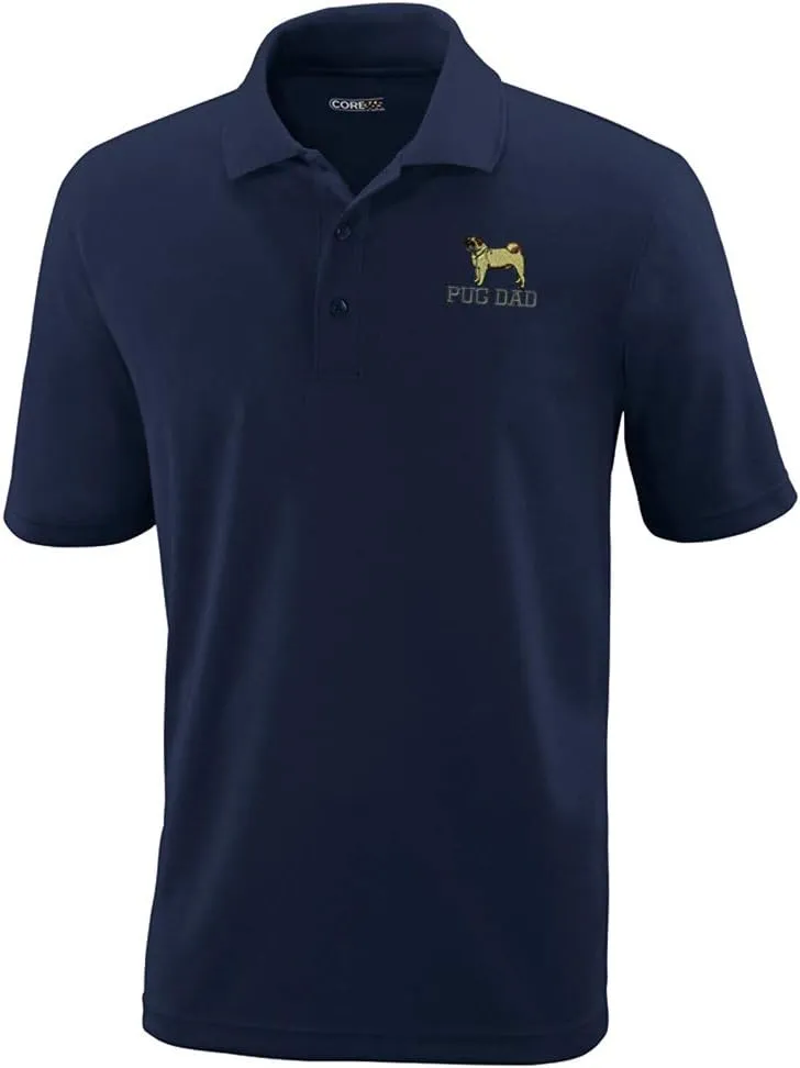 Performance Golf Tees Dog Pet Pug Dad Embroidery Polyester Short Sleeves Polo Shirts for Men Navy X Large