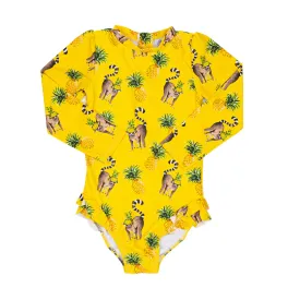 Pineapple Lemurs Girls Long Sleeve Back Zip Swimmers