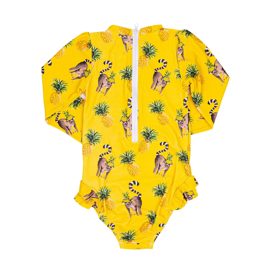 Pineapple Lemurs Girls Long Sleeve Back Zip Swimmers