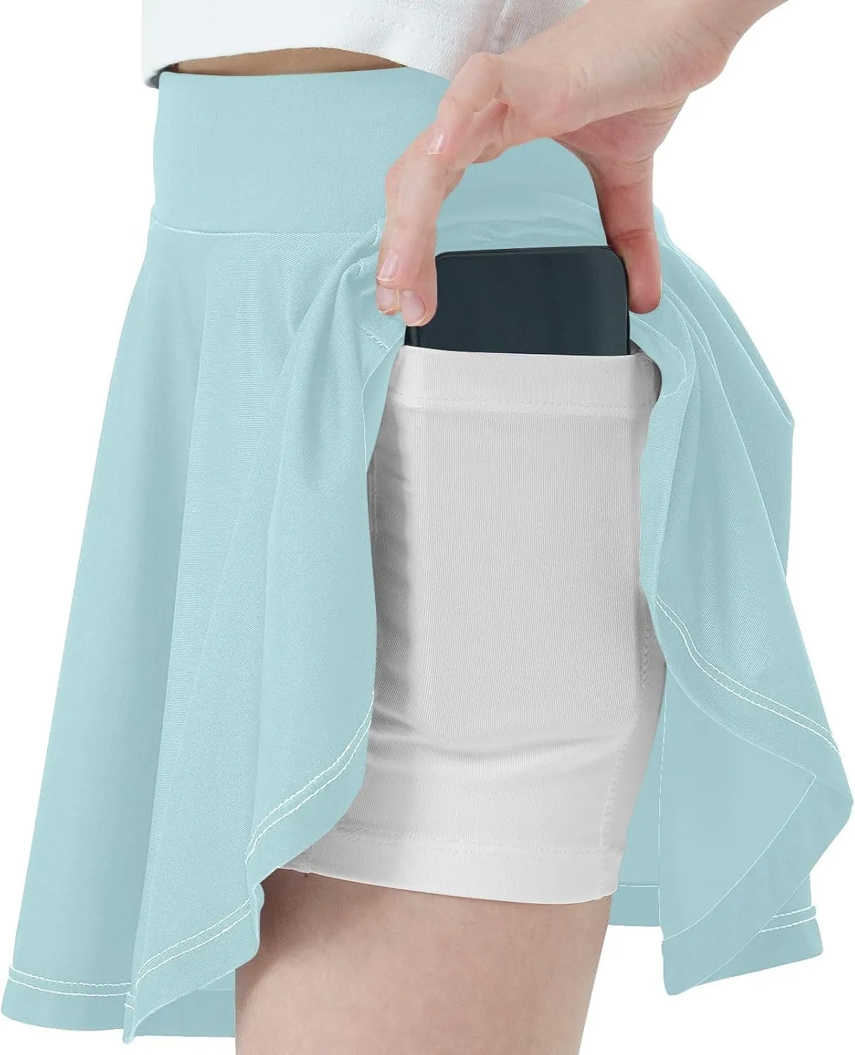 Powder Blue Toddlers Sporty Tennis Skirt with Built-in Shorts and Pockets for Everyday Wear 3-4T