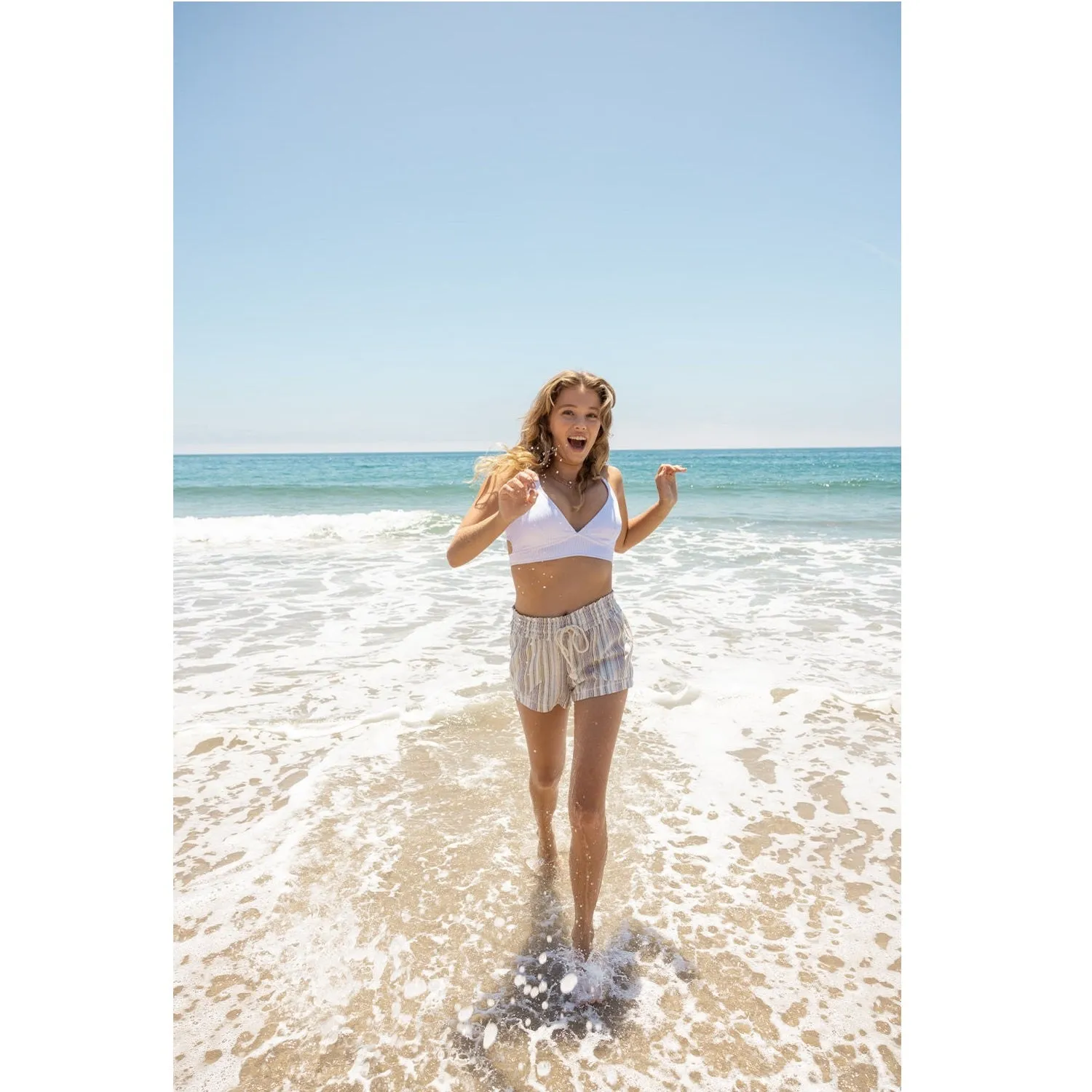 Printed Drawstring Linen Shorts - Taupe Multi