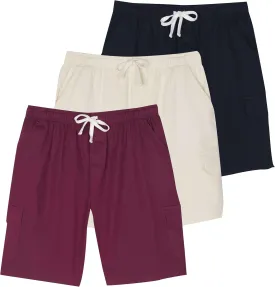 Real Essentials 3 Pack: Men's 9" Elastic Waistband Cargo Short with Drawstring