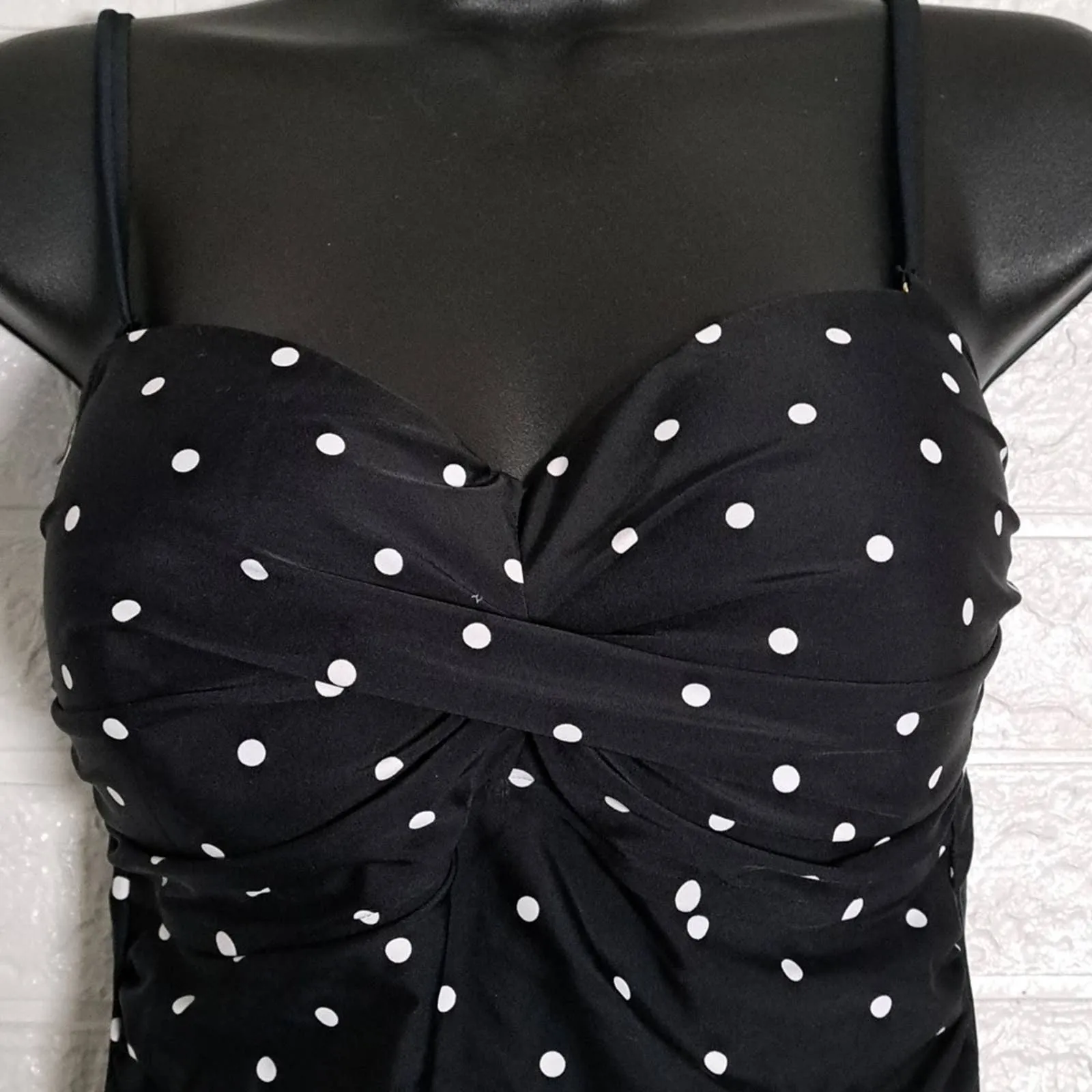 Relleciga Tummy Control Ruched Swimwear Polkadot Black Large