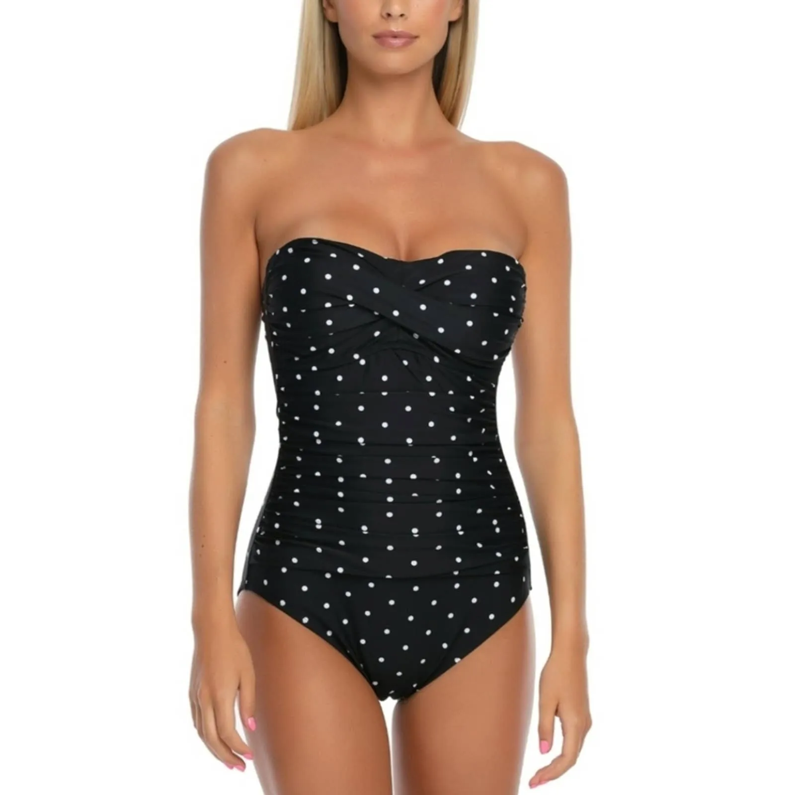Relleciga Tummy Control Ruched Swimwear Polkadot Black Large