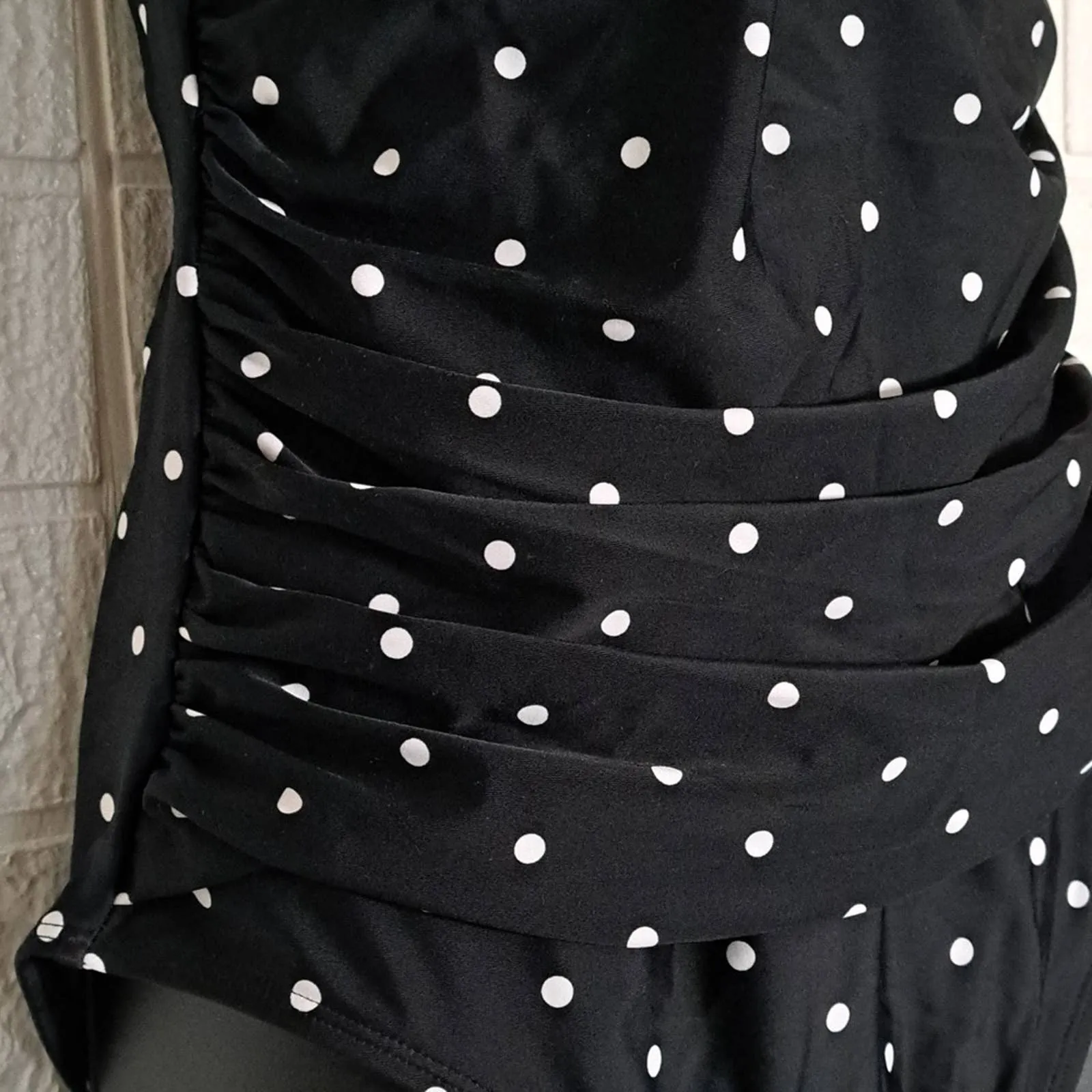 Relleciga Tummy Control Ruched Swimwear Polkadot Black Large