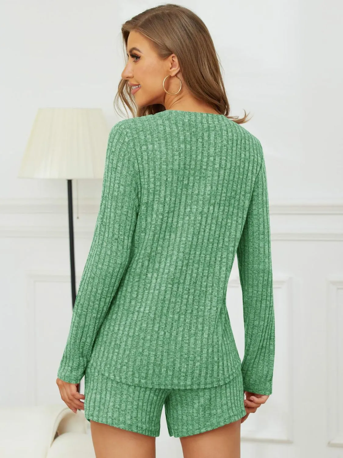 Ribbed Round Neck Top and Shorts Set