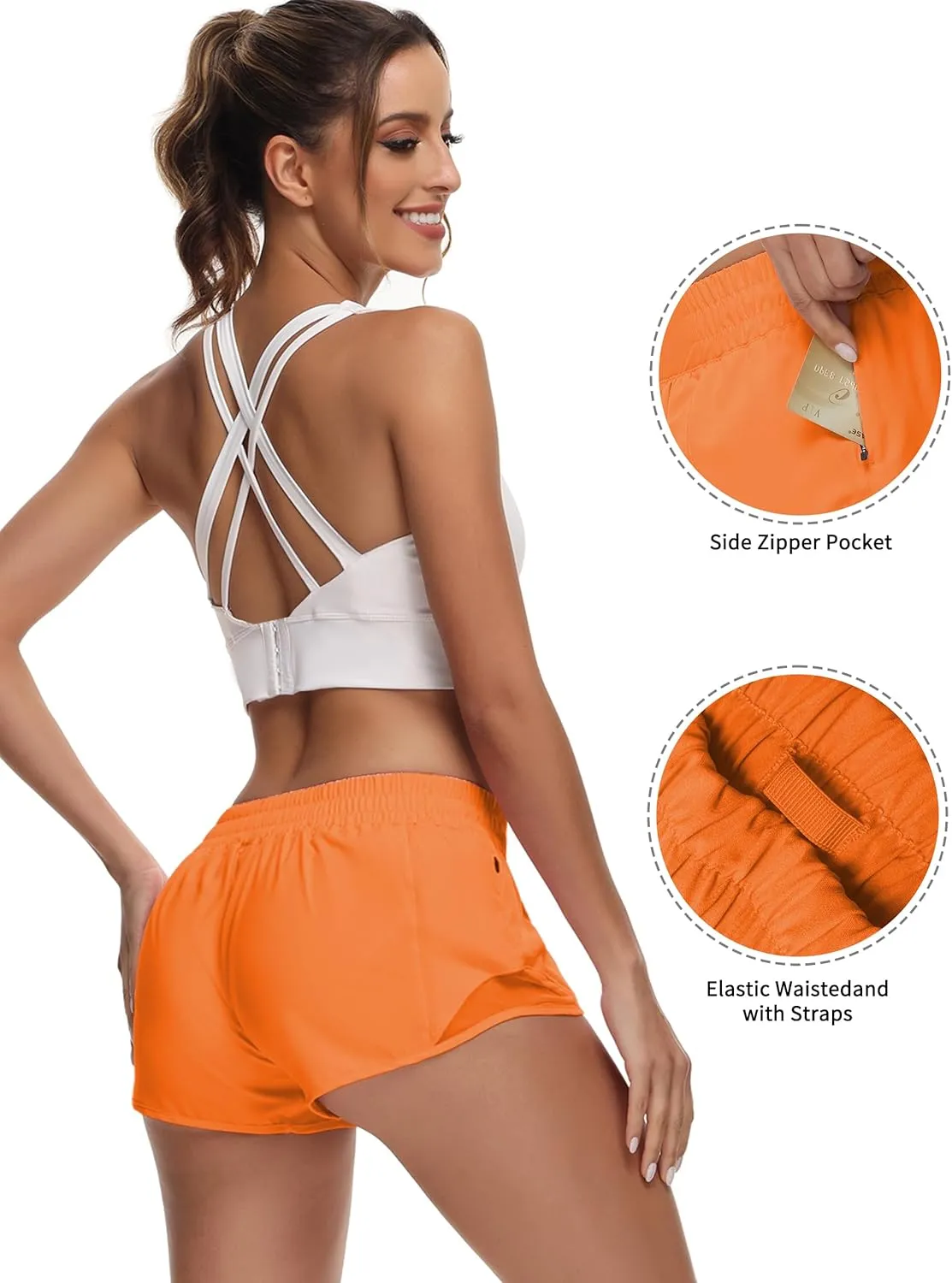 Running Shorts for Women Athletic Shorts Quick-Dry Gym with Zipper Pockets Workout Sports Shorts
