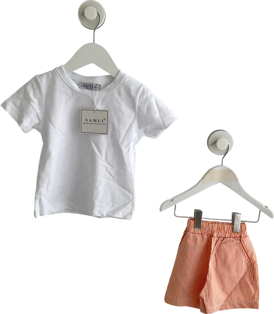 Samli Premium collection Orange And White Striped Shorts With Matching Smart Shirt 9-12 Months