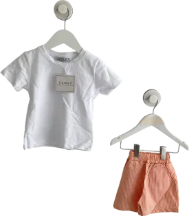 Samli Premium collection Orange And White Striped Shorts With Matching Smart Shirt 9-12 Months