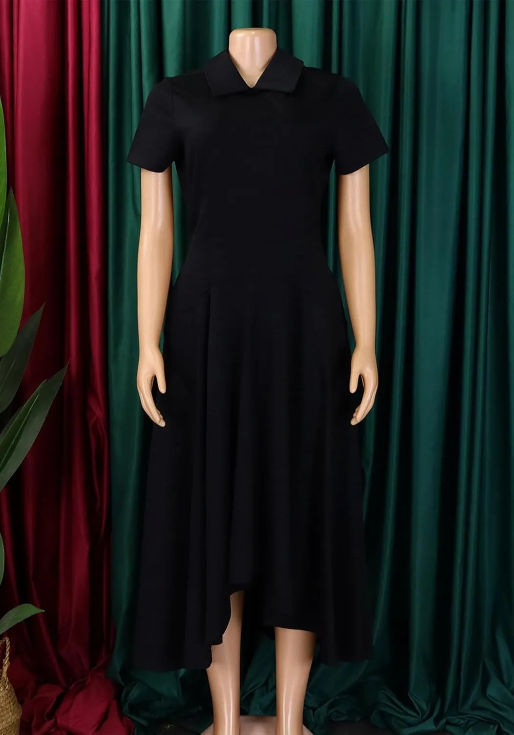 Seltaon Women Elegant Semi Formal Midi Dresses Short Sleeve A Line Church Cocktail Party Dress Plus Size