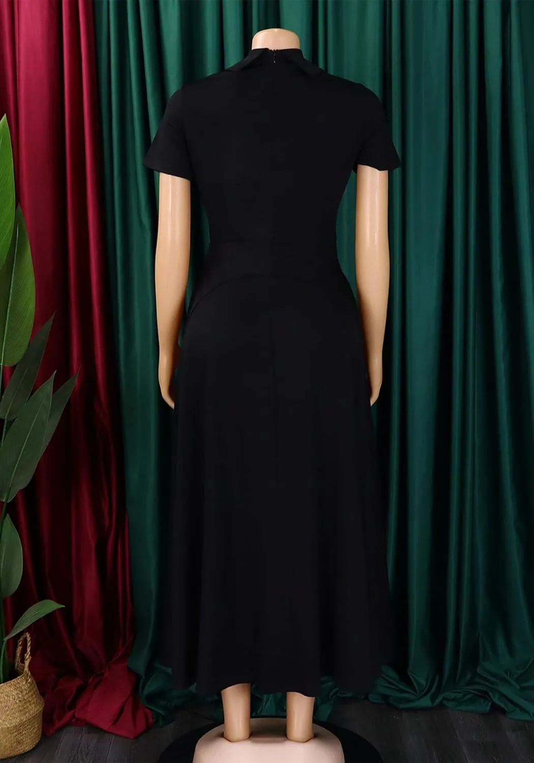 Seltaon Women Elegant Semi Formal Midi Dresses Short Sleeve A Line Church Cocktail Party Dress Plus Size