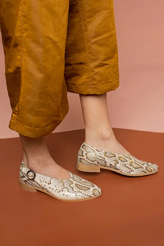 Snake Print V- cut Flat Shoe