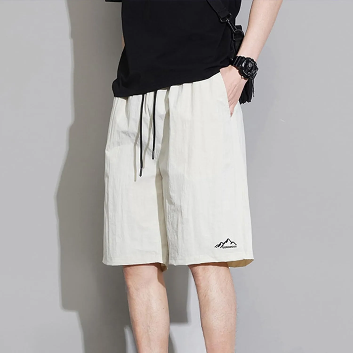 Summer Athletic Shorts for Men Lightweight Quick Dry Elastiic Wasit Casual Shorts Realxed Fit Drawstring Wide Leg Pants