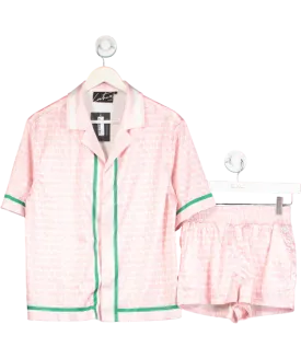 The Couture Club Pink 2-piece Emblem Printed Resort Shirt And Shorts Co-ord Set UK 6