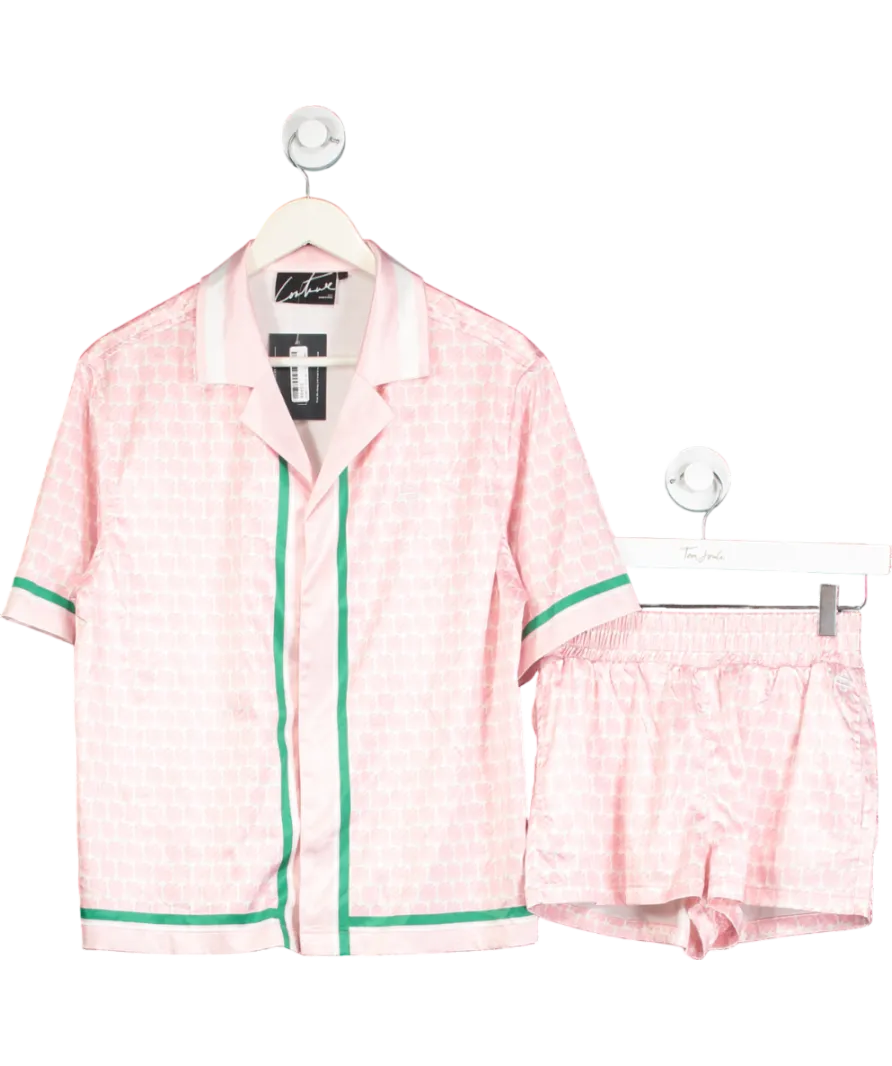 The Couture Club Pink 2-piece Emblem Printed Resort Shirt And Shorts Co-ord Set UK 6
