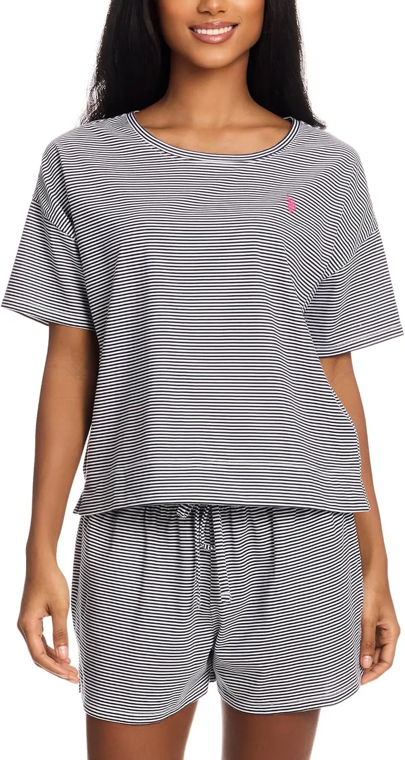 U.S. Polo Assn. Womens Summer Pajamas Sets Cotton - Poly, PJ Sets for Women Shorts, 2 Piece Lounge Set Shorts