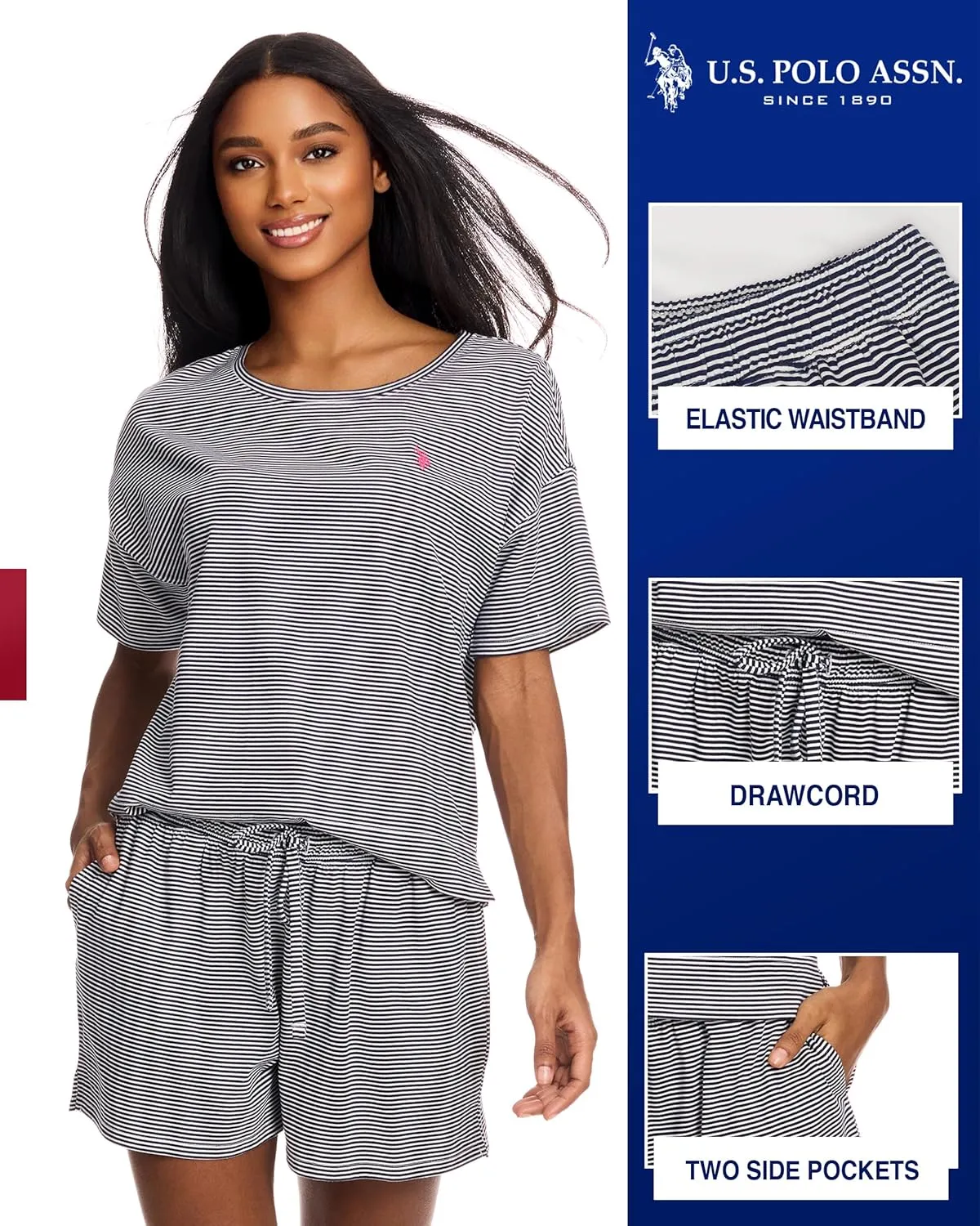 U.S. Polo Assn. Womens Summer Pajamas Sets Cotton - Poly, PJ Sets for Women Shorts, 2 Piece Lounge Set Shorts