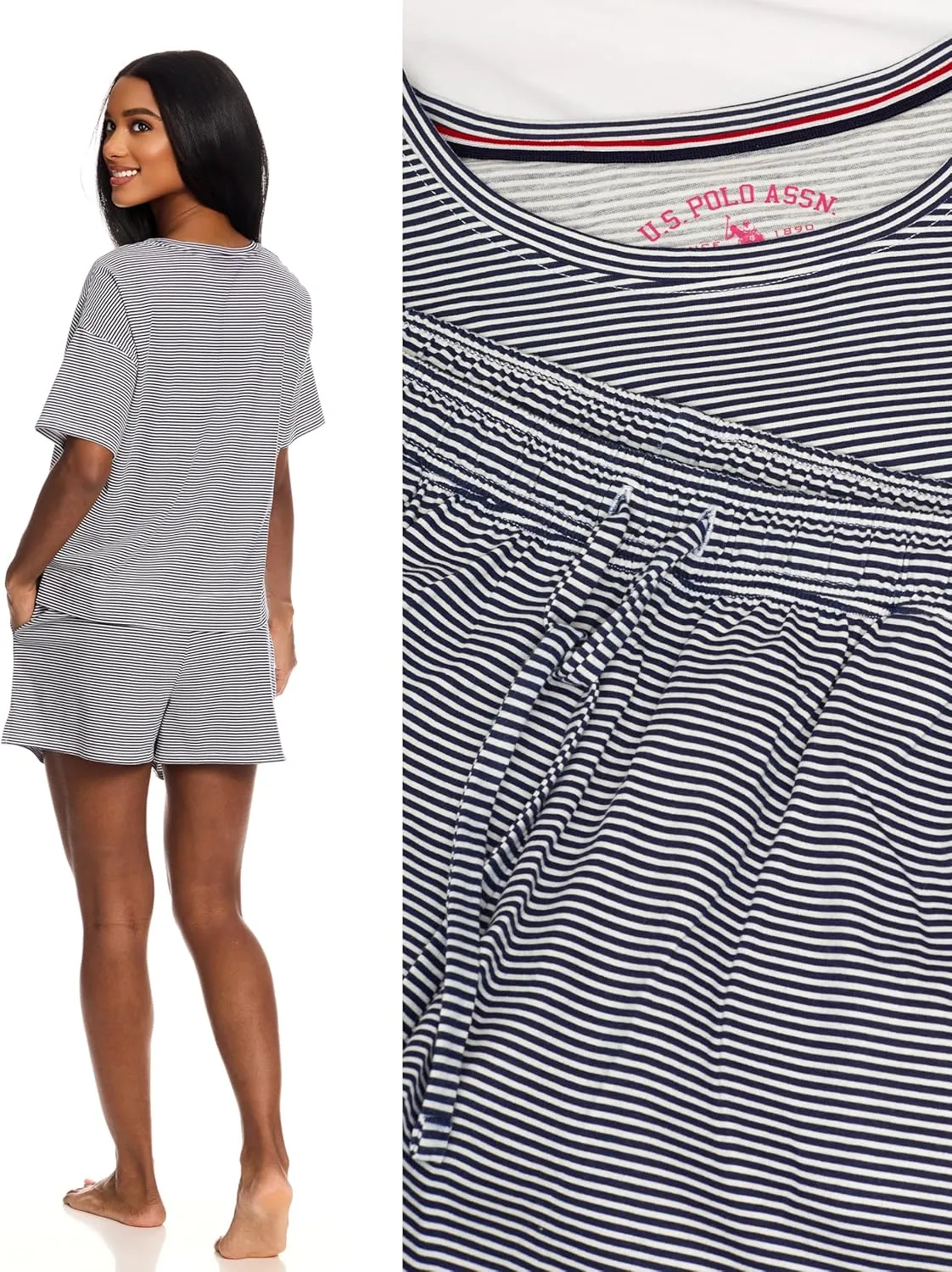 U.S. Polo Assn. Womens Summer Pajamas Sets Cotton - Poly, PJ Sets for Women Shorts, 2 Piece Lounge Set Shorts