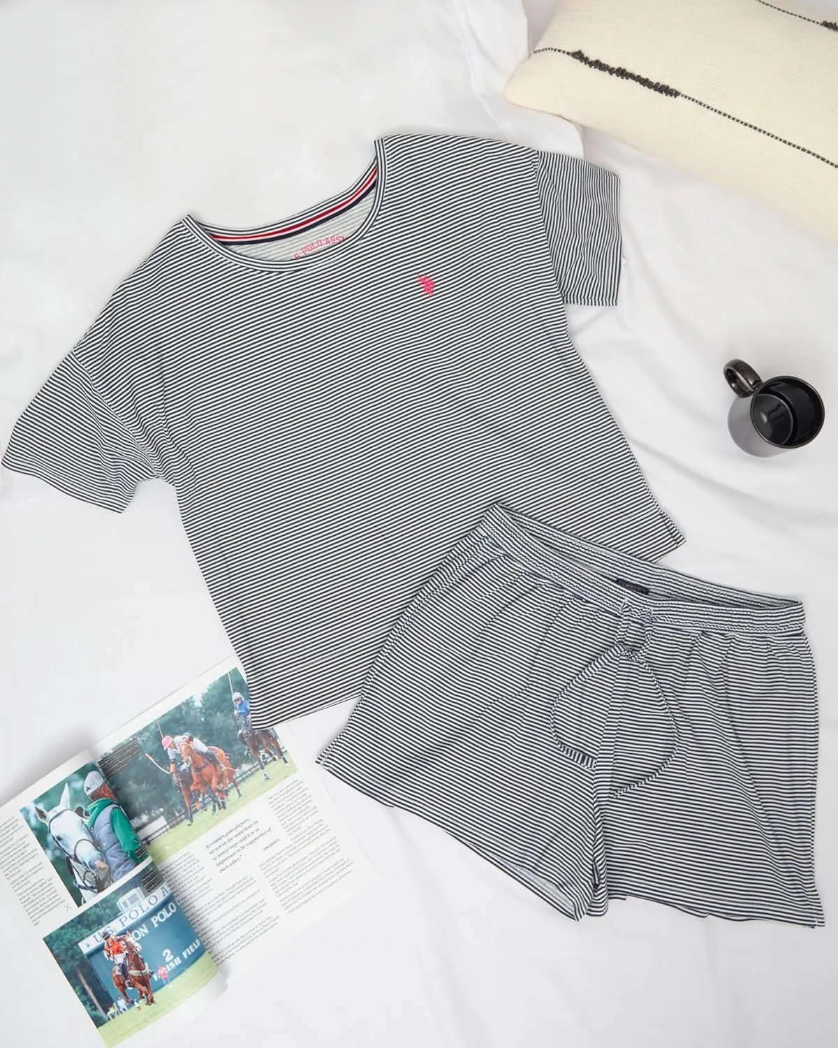 U.S. Polo Assn. Womens Summer Pajamas Sets Cotton - Poly, PJ Sets for Women Shorts, 2 Piece Lounge Set Shorts