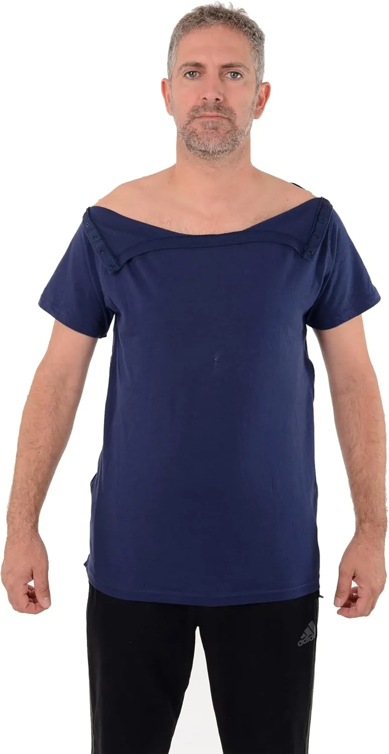 USBD Post Surgery Shoulder Recovery Shirt Tearaway Snap Open Design Tshirt for Easy Chemo Port Access Tee