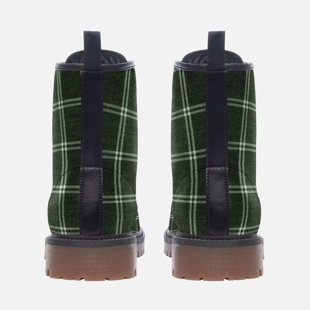 Vampire Art Dark Academia Vintage Green Windowpane Casual Faux Leather Lightweight Boots - US sizes