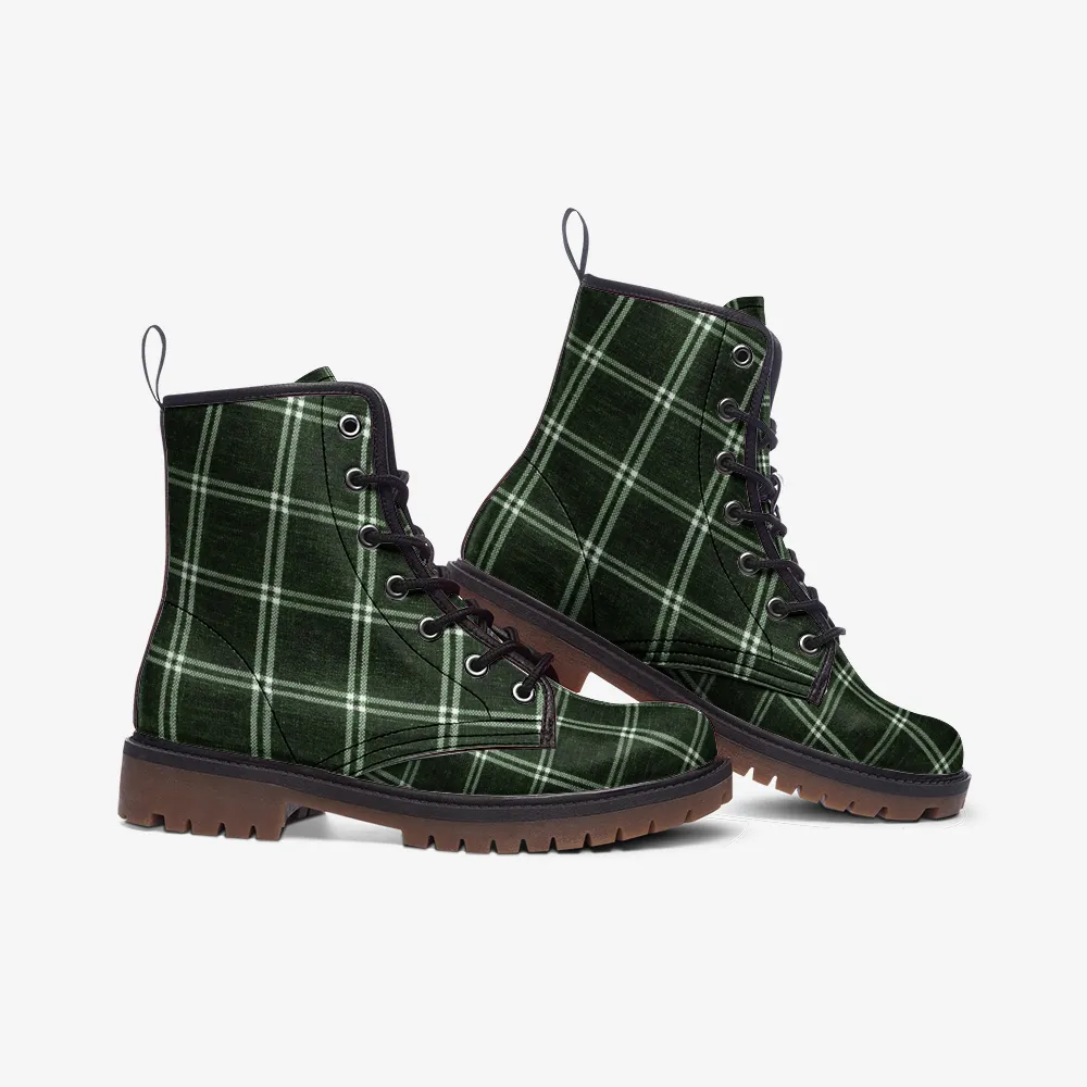 Vampire Art Dark Academia Vintage Green Windowpane Casual Faux Leather Lightweight Boots - US sizes