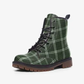 Vampire Art Dark Academia Vintage Green Windowpane Casual Faux Leather Lightweight Boots - US sizes