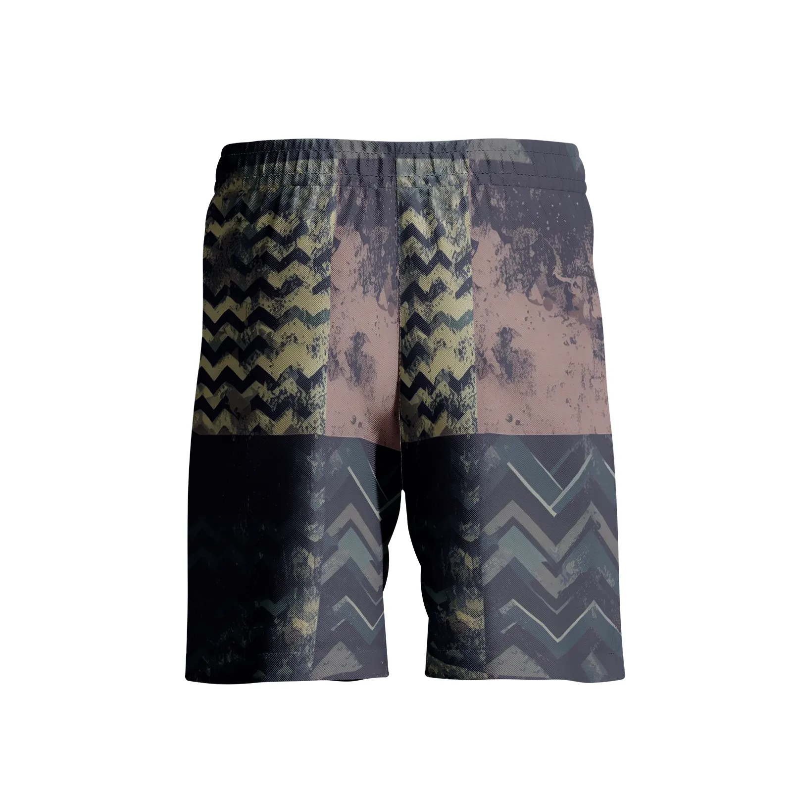 Vampire Art Grunge Patchwork Men's Beach Shorts - Herringbone in Green and Brown