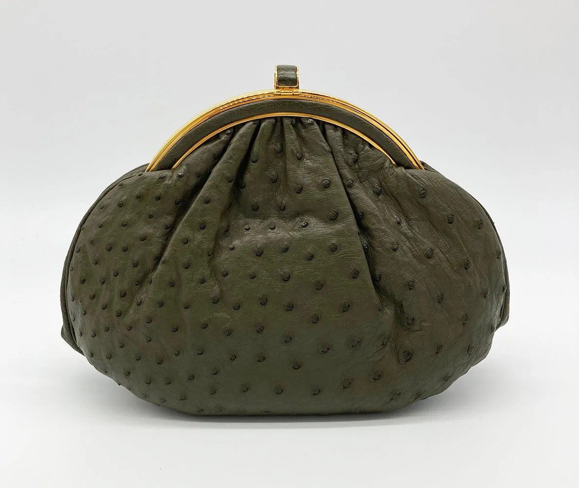 Vintage Judith Leiber Green Ostrich Clutch