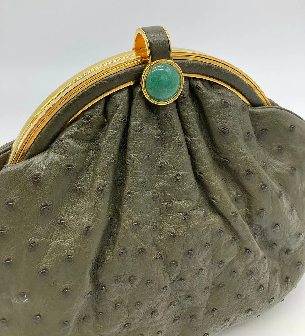 Vintage Judith Leiber Green Ostrich Clutch