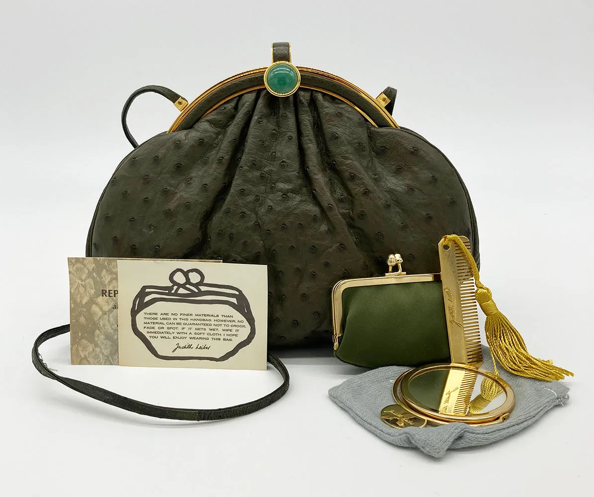 Vintage Judith Leiber Green Ostrich Clutch
