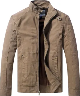 WenVen Men's Casual Canvas Cotton Military Jacket Lightweight Zip Up Outwear
