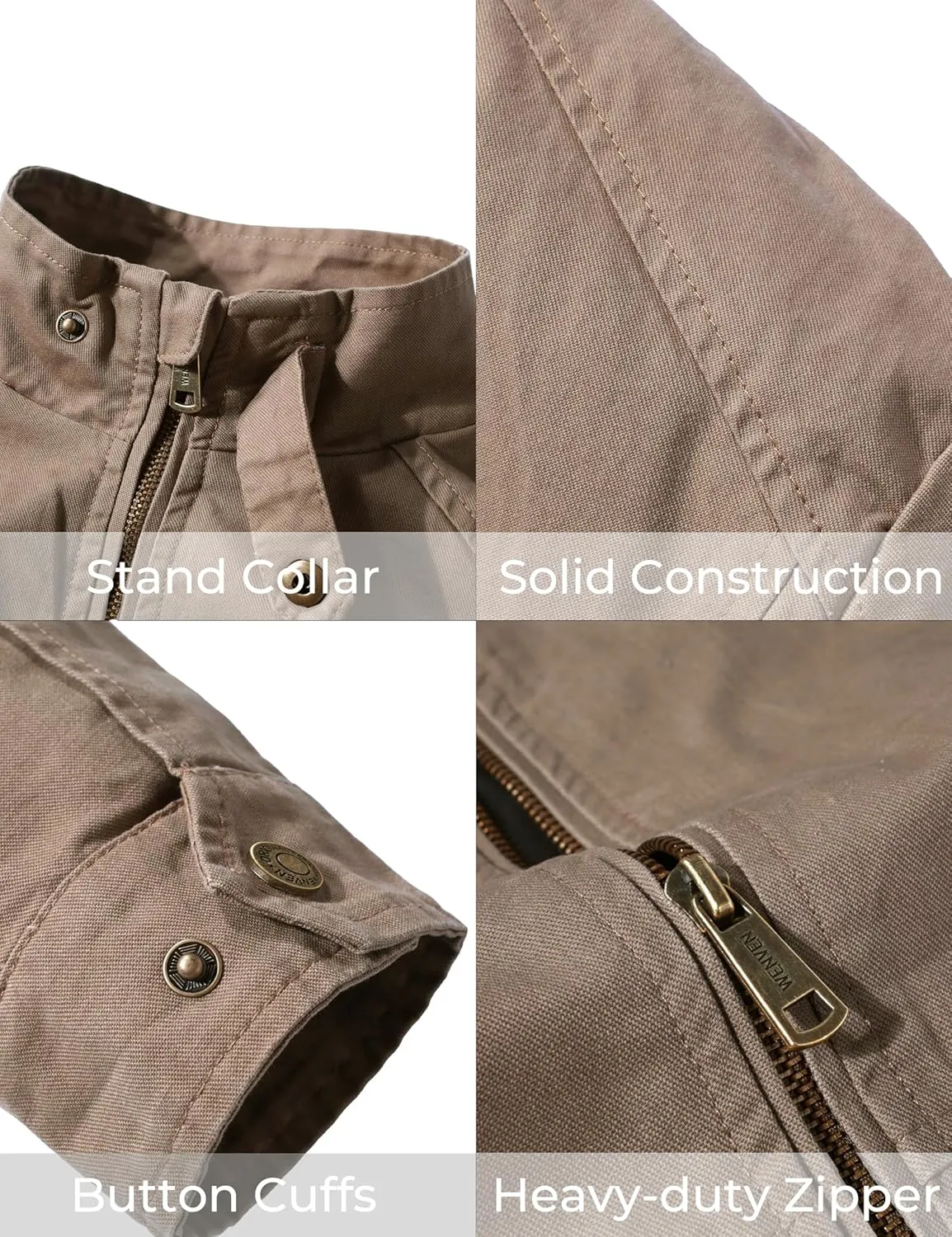 WenVen Men's Casual Canvas Cotton Military Jacket Lightweight Zip Up Outwear