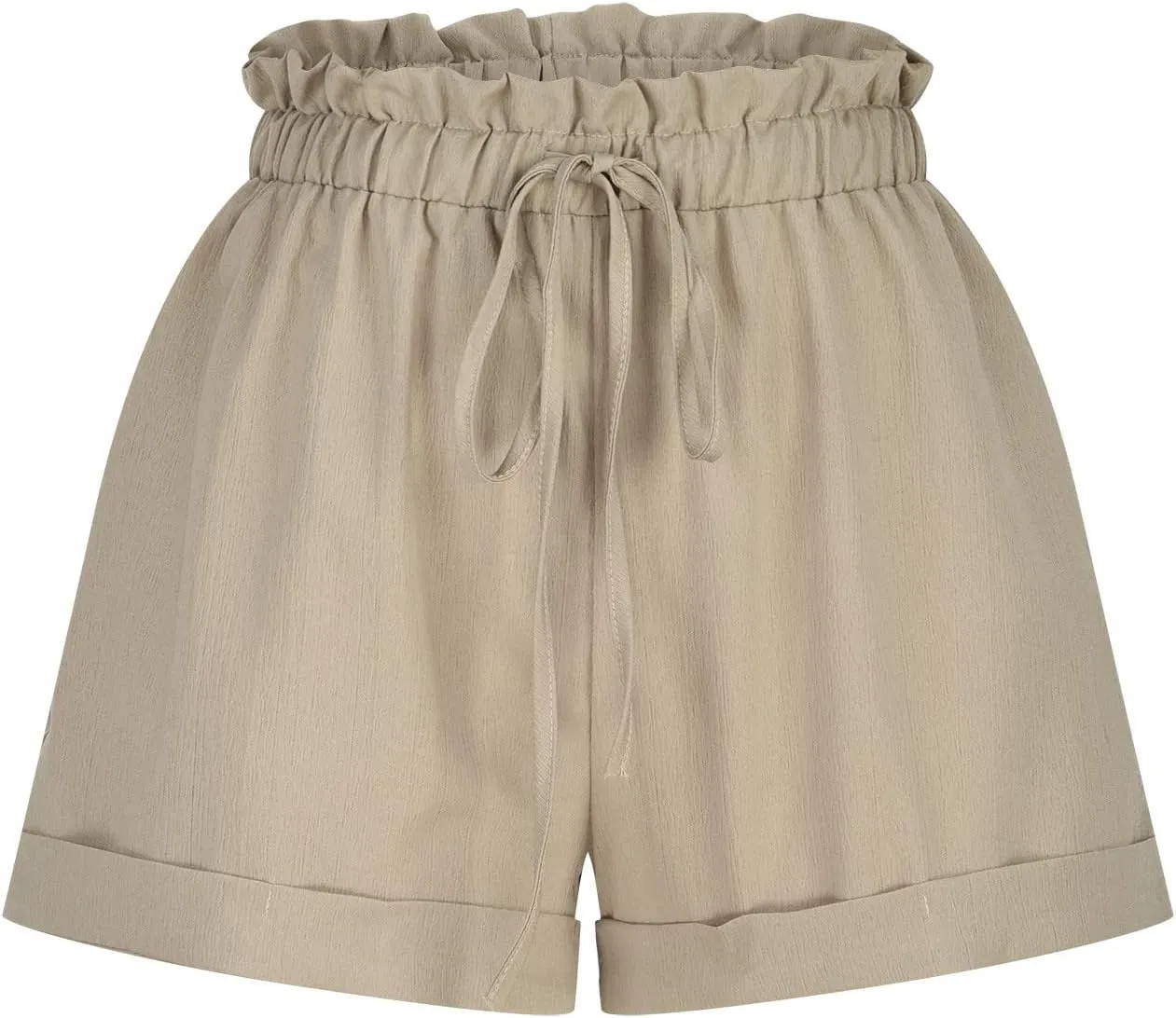 Women Fashion Paperbag Shorts Cotton Linen Elastic Waist Drawstring Comfy Shorts Summer Beach Short Pants with Pocket