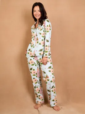 Womens Cotton Traditional Pyjamas Blue Dogwood Rose