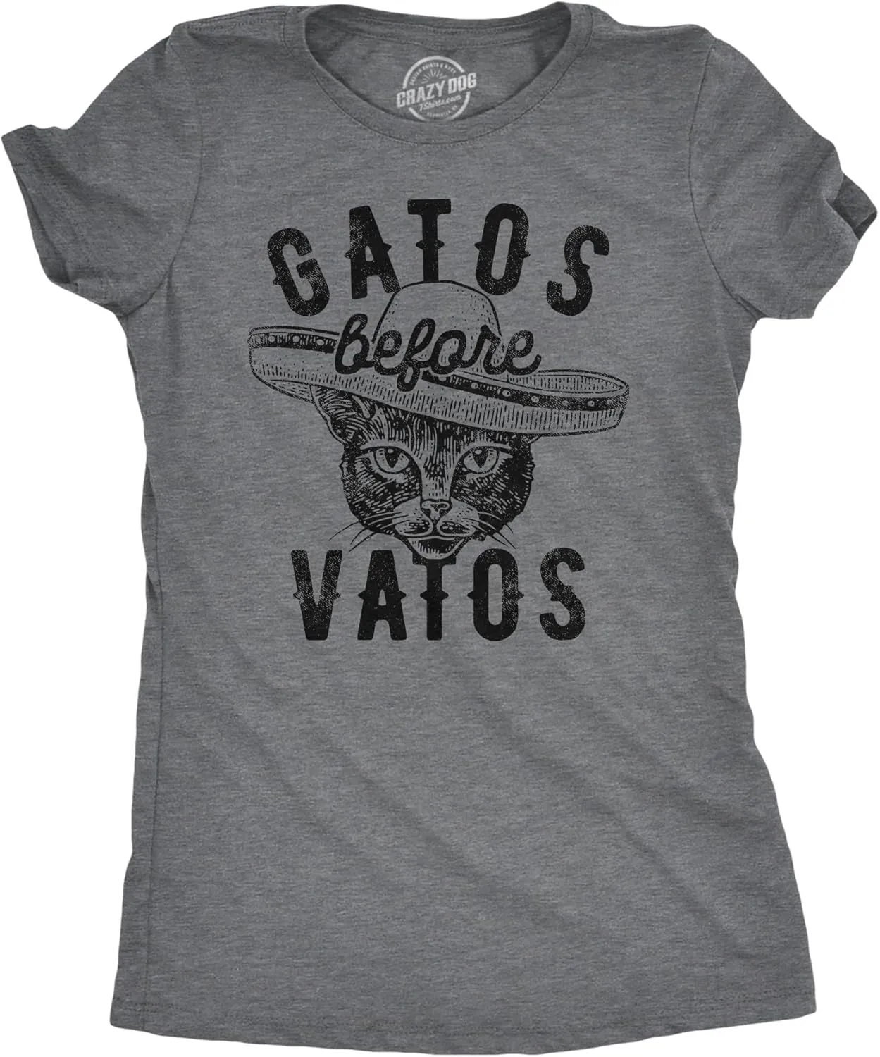 Womens Gatos Before Vatos T Shirt Funny Kitten Lovers Spanish Joke Tee for Ladies