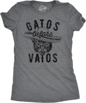 Womens Gatos Before Vatos T Shirt Funny Kitten Lovers Spanish Joke Tee for Ladies