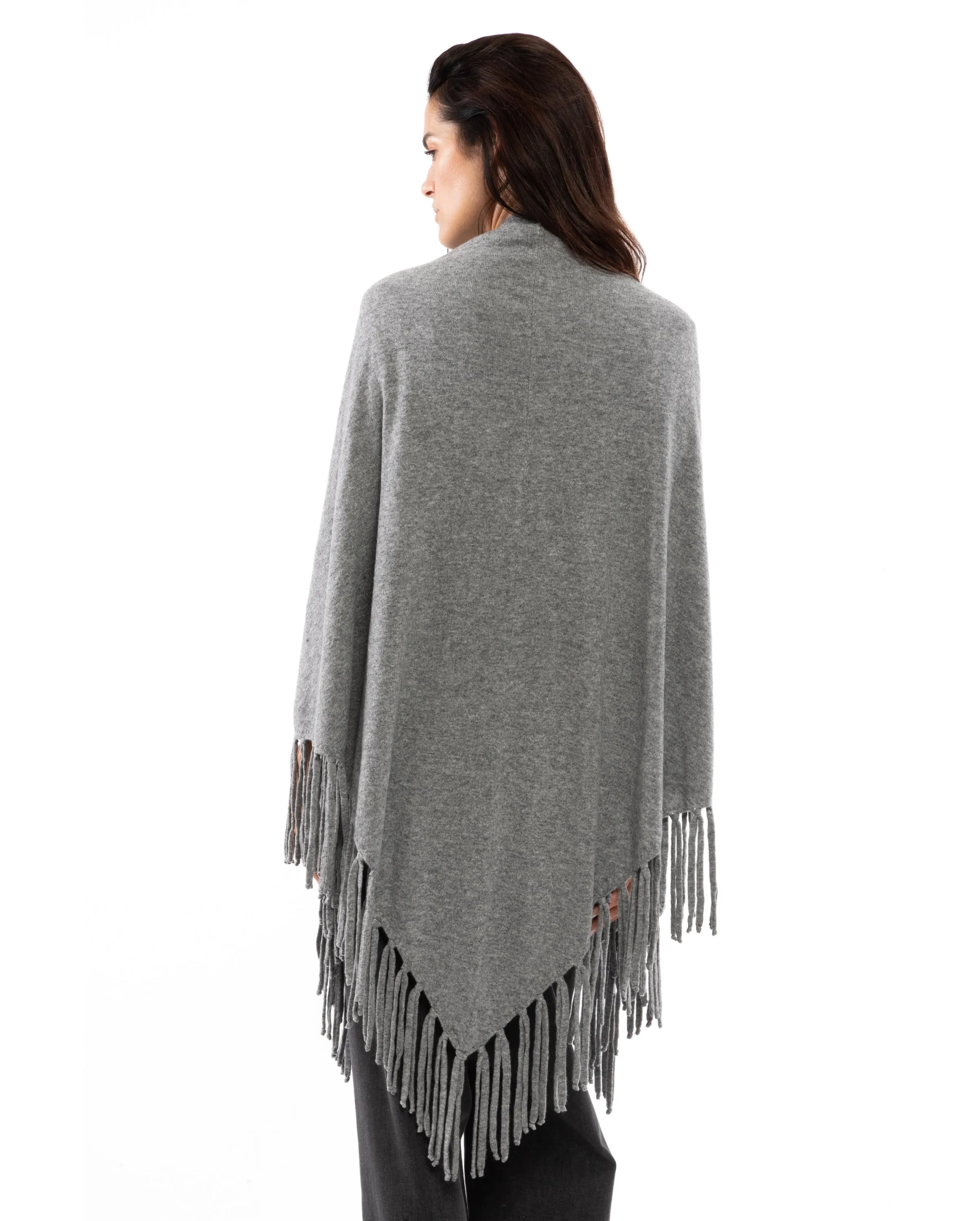 Women's Pure Cashmere Fringe Wrap Melange Gray