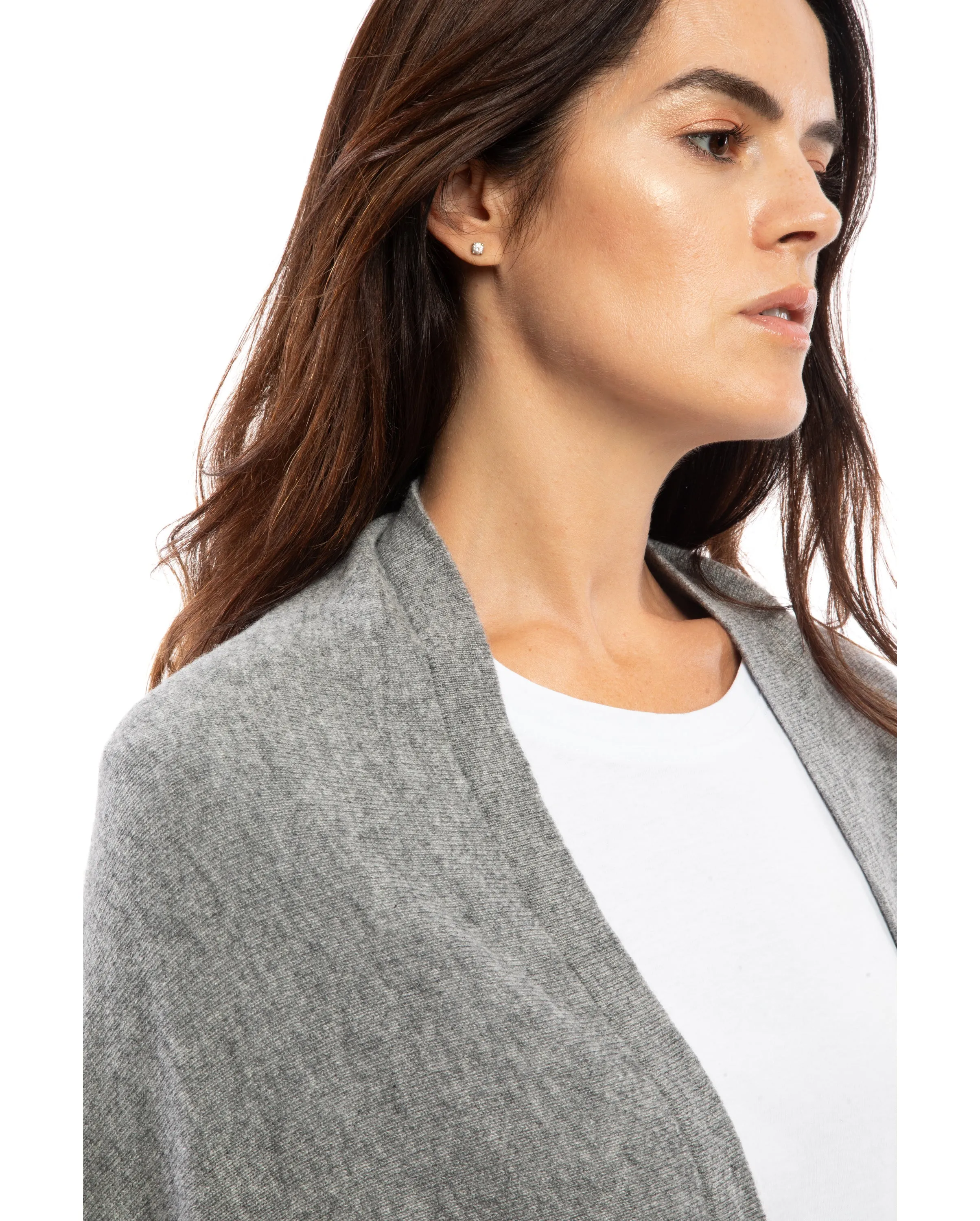 Women's Pure Cashmere Fringe Wrap Melange Gray