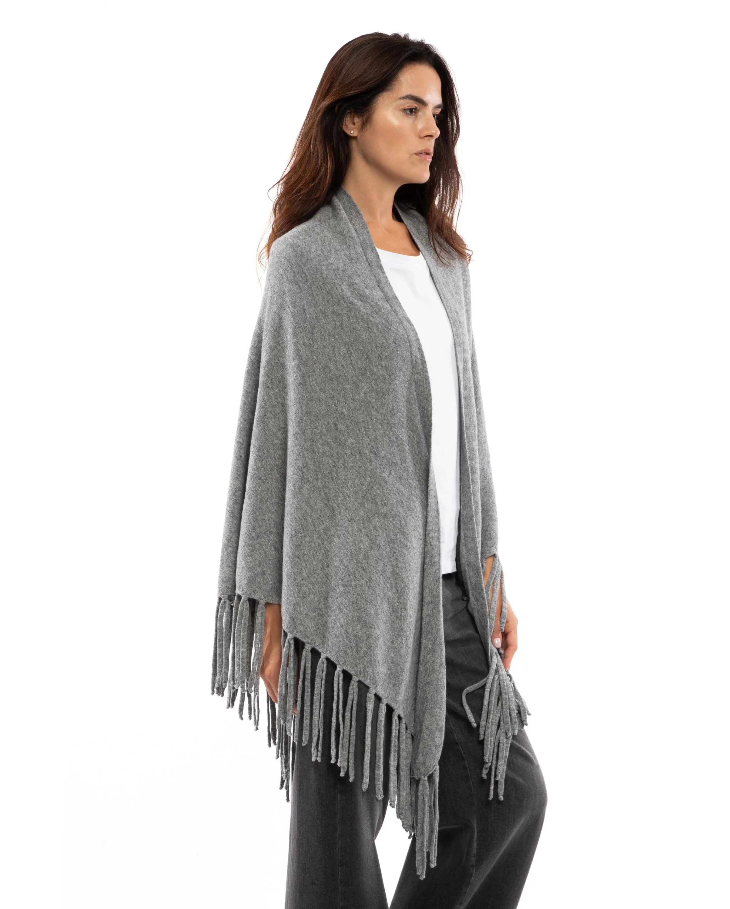 Women's Pure Cashmere Fringe Wrap Melange Gray