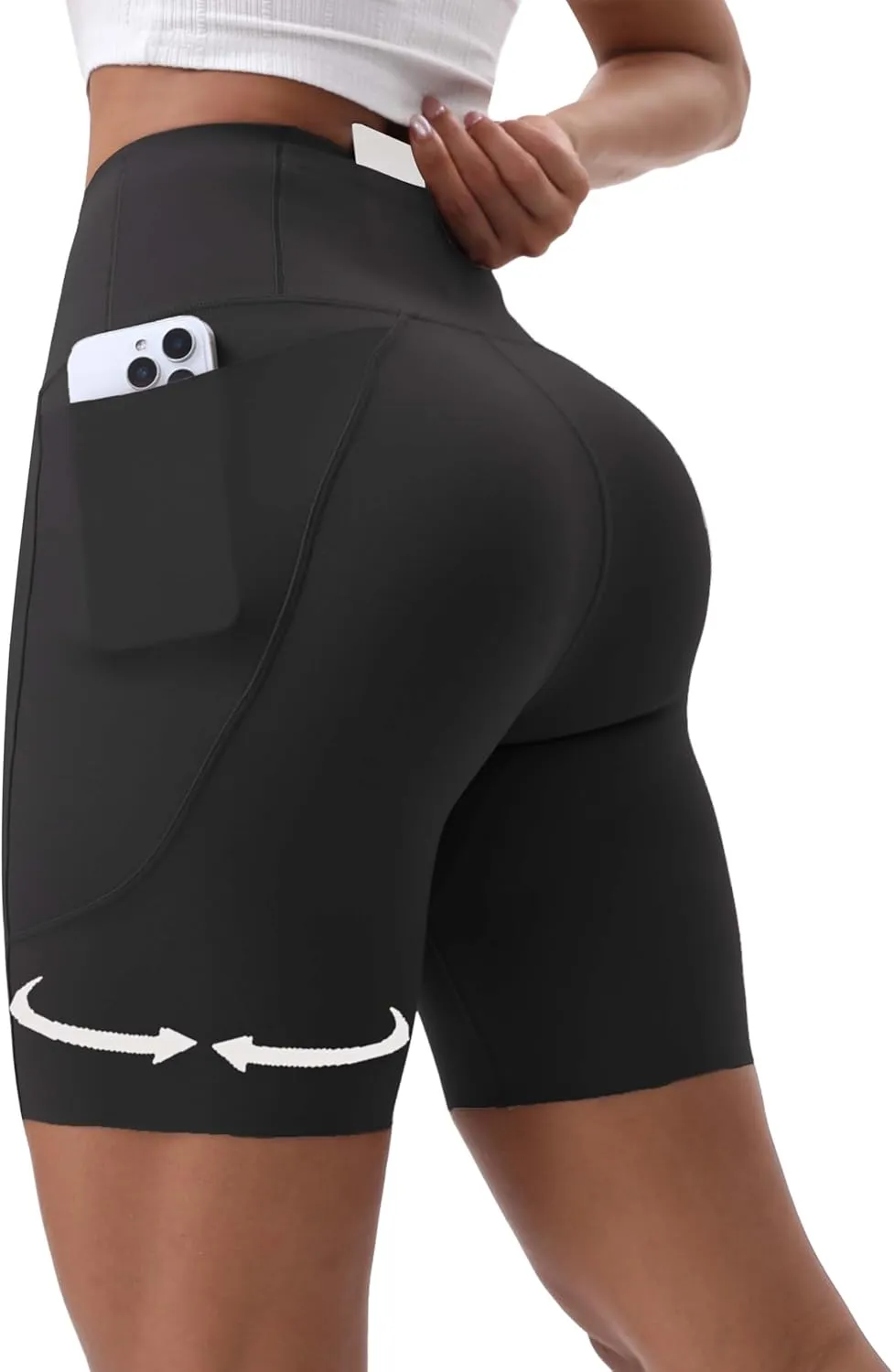 Women's Workout Running Shorts Side Pockets High Waist Tummy Control Butt Lifting Shorts Athletic Gym Shorts