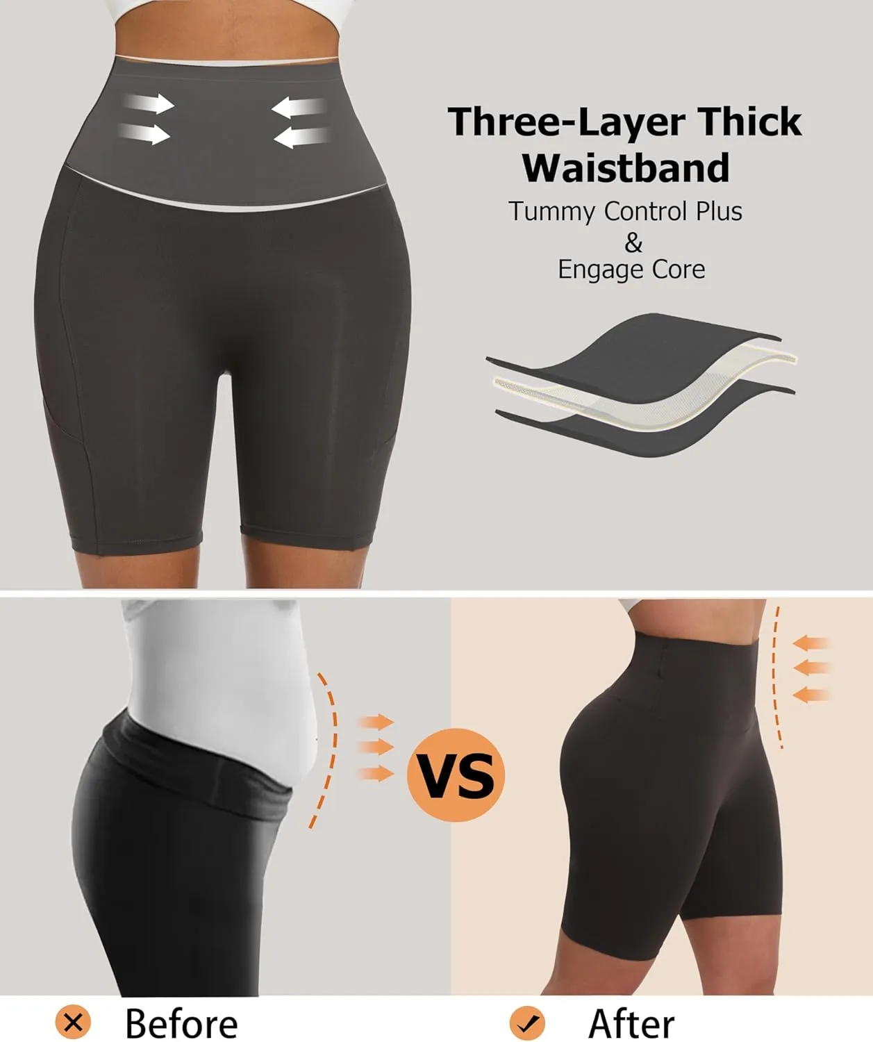 Women's Workout Running Shorts Side Pockets High Waist Tummy Control Butt Lifting Shorts Athletic Gym Shorts