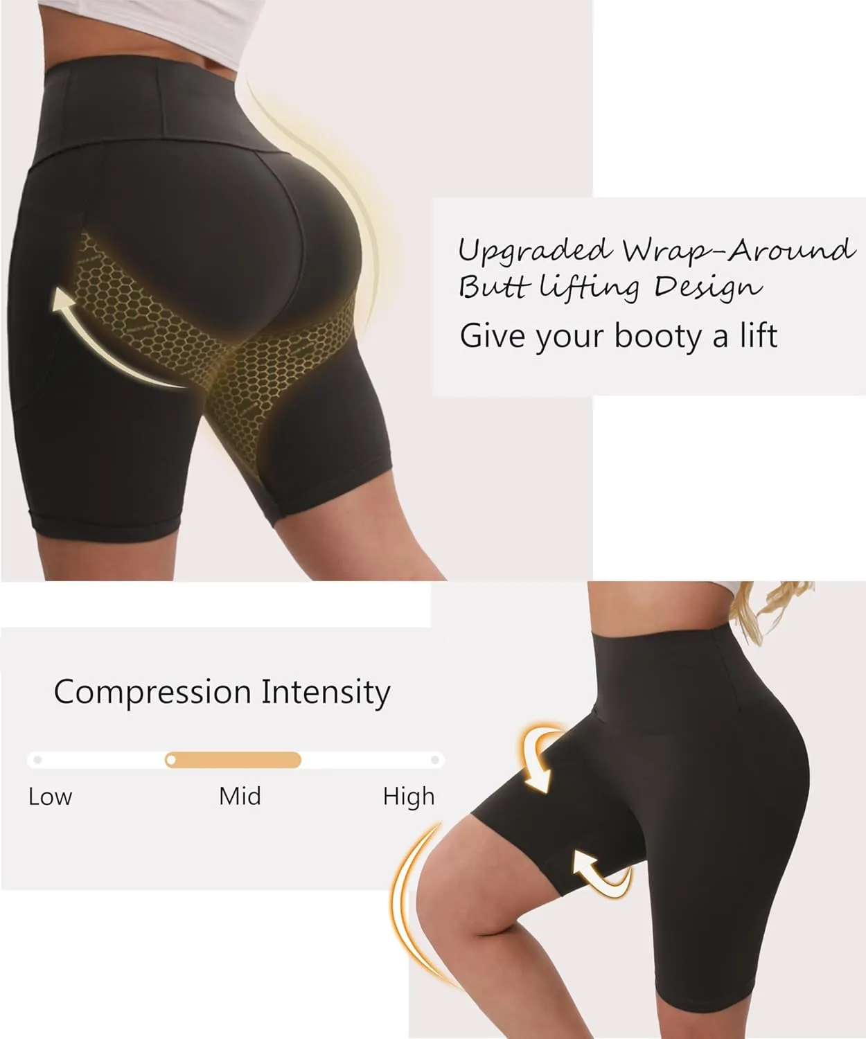 Women's Workout Running Shorts Side Pockets High Waist Tummy Control Butt Lifting Shorts Athletic Gym Shorts