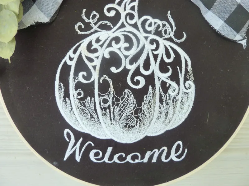 Wood hoop wreath, farmhouse decor, welcome sign, Buffalo Plaid Farmhouse wreath, pumpkin wreath